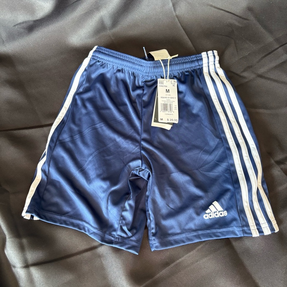 NWT Adidas Kids Squadra 21 Athletic Shorts • Youth Medium • Team Navy Blue/White